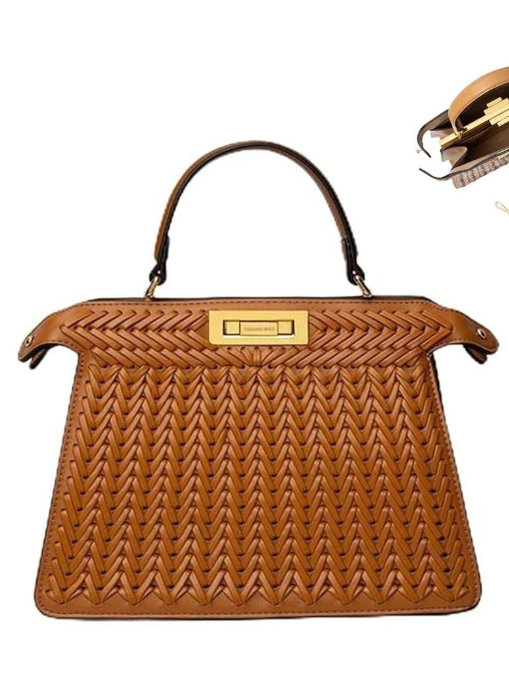 Woven Faux Leather Shoulder Bag for Women - Genuine Faux Leather Top Handle Purs - Picture 1 of 7